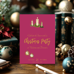 Convite Festa de Natal Elegante com Trio de Velas a Rosa