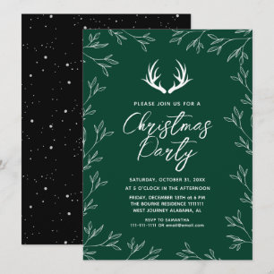 Convite Festa de Natal Elegante com Veado Botânico Chic