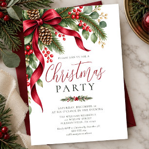 Convite Festa de Natal Elegante com Vegetação em Aquarela