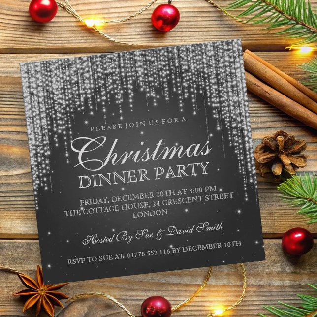 Convite Festa de Natal Elegante Dazzle Black (Elegant Dazzle Christmas Holiday Party Black Invitation)