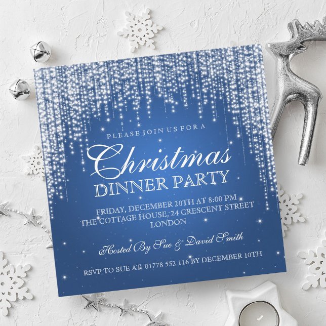Convite Festa de Natal Elegante Dazzle Blue (Elegant Dazzle Christmas Holiday Party Blue Invitation)