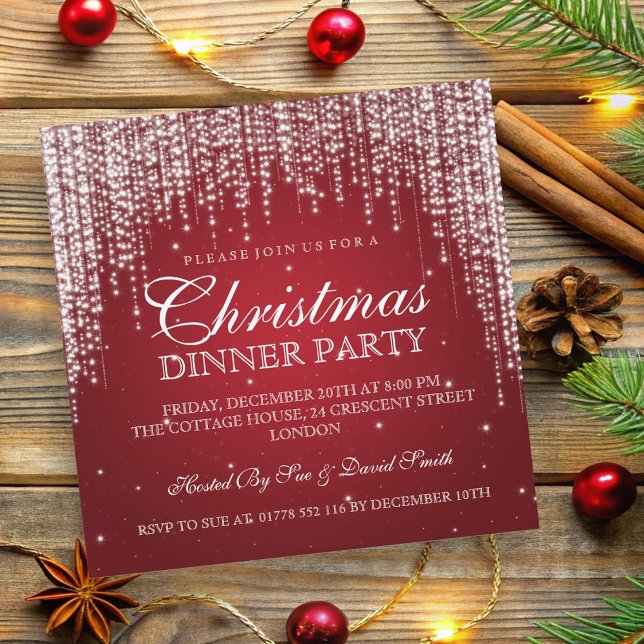 Convite Festa de Natal Elegante Dazzle Red (Elegant Dazzle Christmas Holiday Party Red Invitation)
