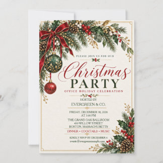 Convite Festa de Natal Elegante de Botânica no Escritório