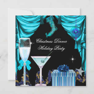 Convite Festa de Natal Elegante de Férias Bebidas Azuis e