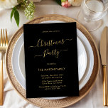 Convite Festa de Natal Elegante de Natal de Férias Dourada<br><div class="desc">A caligrafia moderna com Script Minimalista Negro e Convites de festas de Natal Dourados é perfeita para um simples evento de Natal. Apresenta um texto elegante do "Partido de Natal" num belo texto escrito à mão, roxo e roxo, em preto e ouro. Fácil de personalizar com seu nome e detalhes...</div>