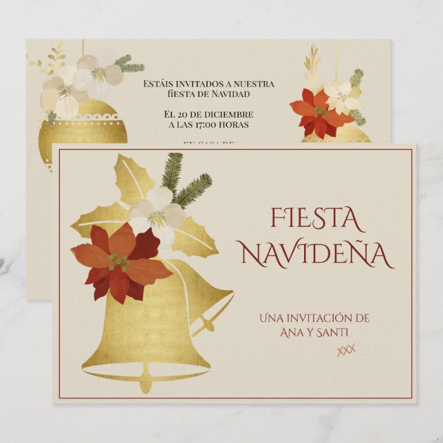 Convite Festa de Natal Elegante Decorada (Frente/Verso)