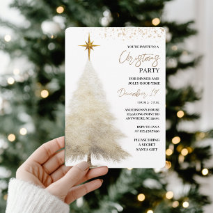 Convite Festa de Natal Elegante em Branco e Dourado