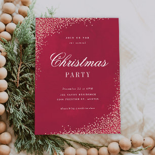 Convite Festa de Natal Elegante em Dourado e Vermelho