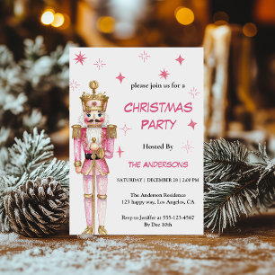 Convite Festa de Natal Elegante em Rosa com Quebra-Nozes V