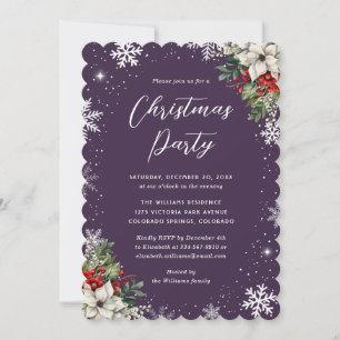Convite Festa de Natal Elegante em Roxo com Floco de Neve 