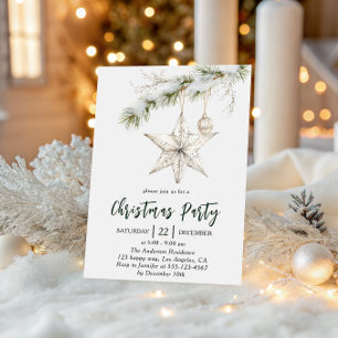 Convite Festa de Natal Elegante Estrela Férias de Invern