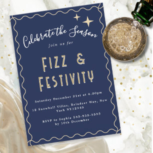 Convite Festa de Natal Elegante Fizz & Festivity Azul Escu