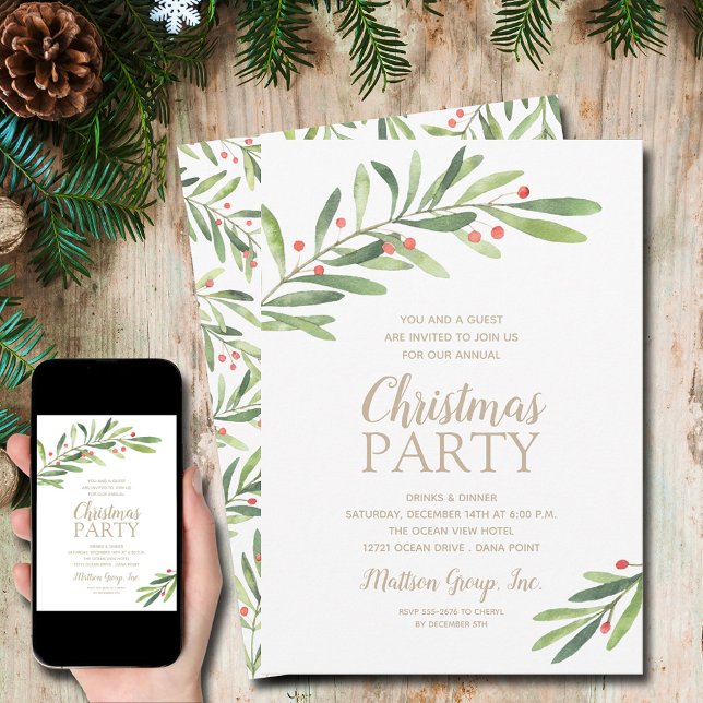 Convite Festa de Natal Elegante Greenery (Elegant Greenery Christmas Holiday Invitations - INSTANT DOWNLOAD and/or PRINTED)