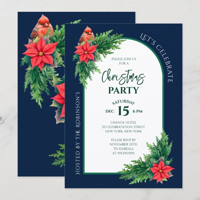 Convite Festa de Natal Elegante Holiday Greenery (Frente/Verso)