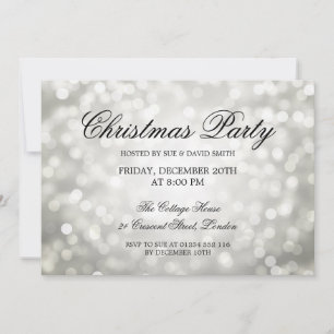 Convite Festa de Natal Elegante Luzes de relva prateada