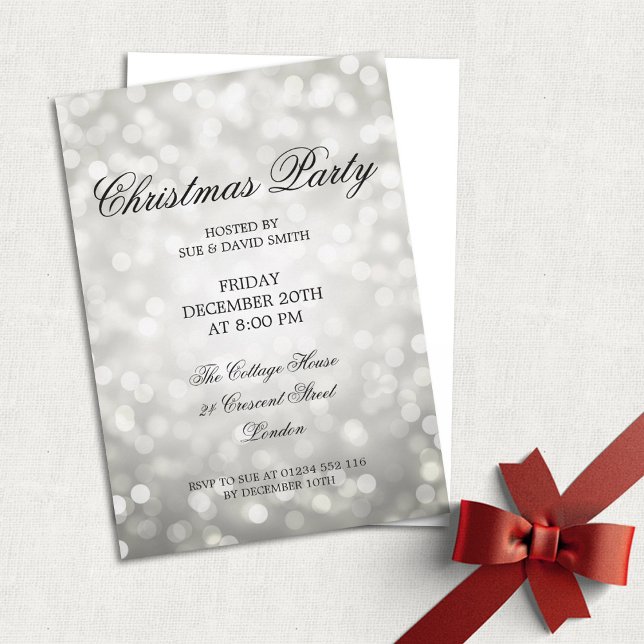 Convite Festa de Natal Elegante Luzes de relva prateada (Criador carregado)