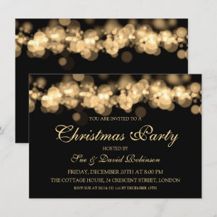 Convite Festa de Natal Elegante Luzes Douradas de Bokeh