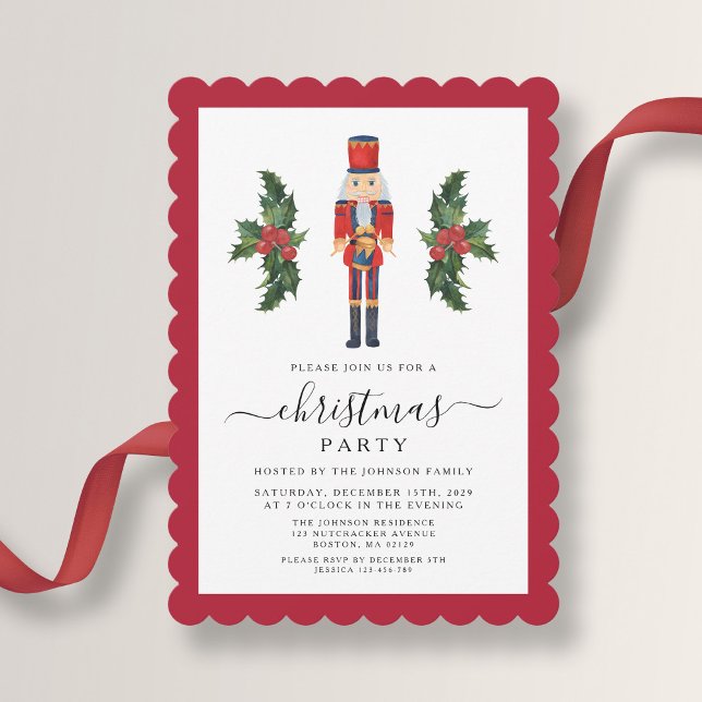 Convite Festa de Natal Elegante Noz Crackers Vermelho (Elegant Red Nutcracker Christmas Party Invitation)