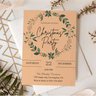 Convite Festa de Natal Elegante Peach Wreath