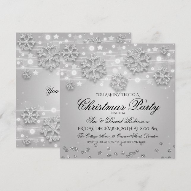 Convite Festa de Natal Elegante prata (Frente/Verso)