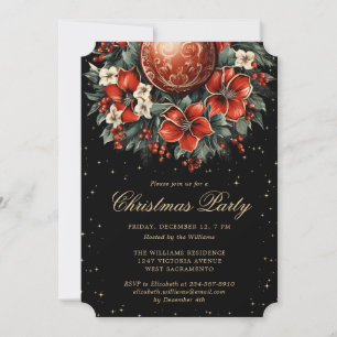 Convite Festa de Natal Elegante Preto Dourado Botânico