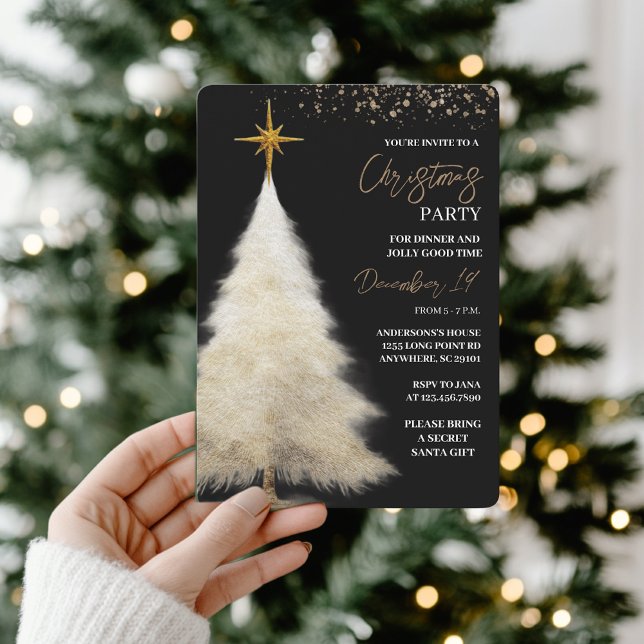 Convite Festa de Natal Elegante Preto e Dourado (Criador carregado)