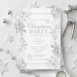 Convite Festa de Natal Elegante Silver Foil Snowflakes