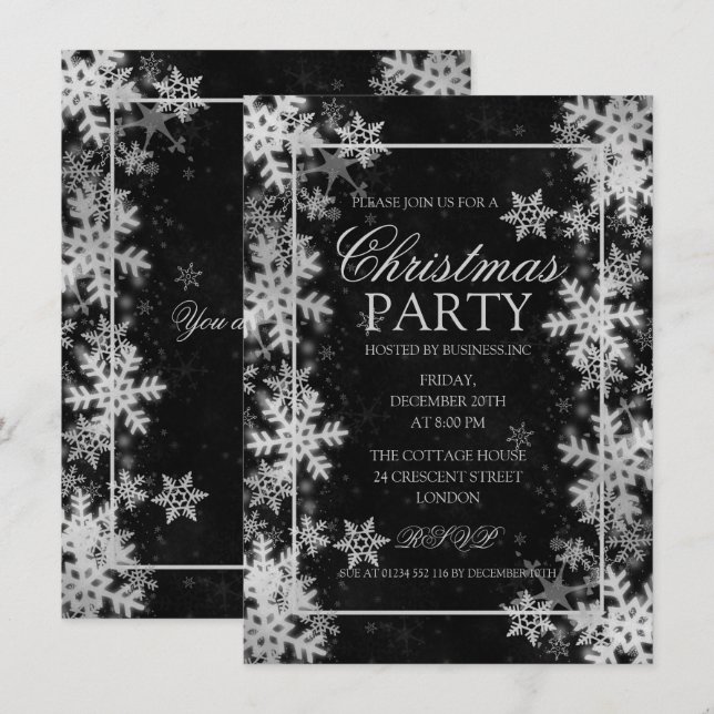Convite Festa de Natal Elegante Silver Foil Snowflakes (Frente/Verso)