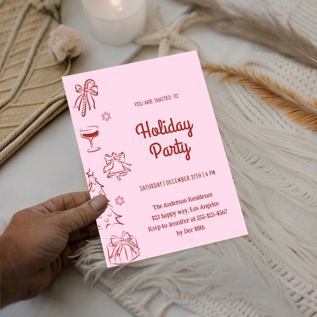 Convite Festa de Natal Elegante Vermelha e Rosa (Criador carregado)