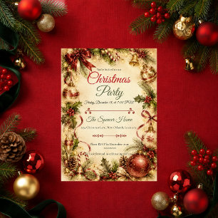 Convite Festa de Natal Elegante Vintage