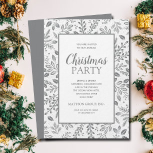 Convite Festa de Natal Elegantes Botânicos Prateados