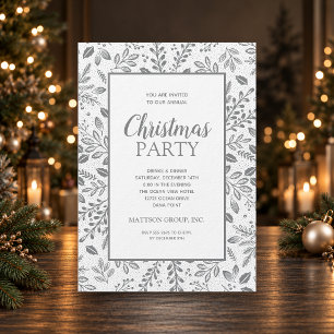 Convite Festa de Natal Elegantes Botânicos Prateados