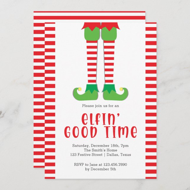 Convite Festa de Natal Elfin Good Time Elf Legs (Frente/Verso)