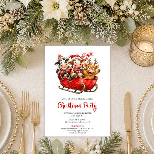 Convite Festa de Natal em Aquarela de Vacas Engraçadas Clá