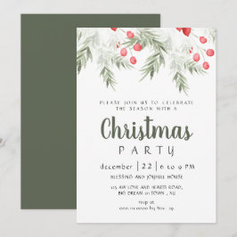 Convite Festa de Natal em Aquarela de Verde Invernal Elega