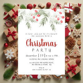 Convite Festa de Natal em Aquarela de Verde Invernal Elega
