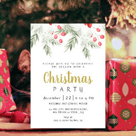 Convite Festa de Natal em Aquarela de Verde Invernal Elega