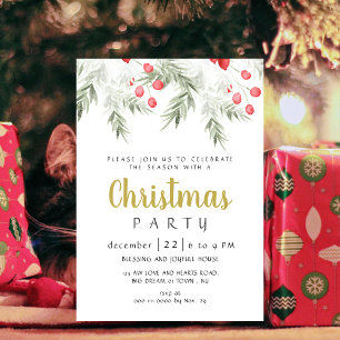 Convite Festa de Natal em Aquarela de Verde Invernal Elega