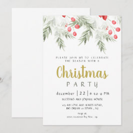 Convite Festa de Natal em Aquarela de Verde Natal Elegante