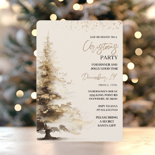 Convite Festa de Natal em Aquarela Dourada Elegante