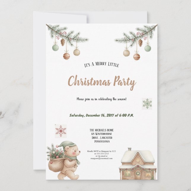 Convite FESTA DE NATAL EM Aquarela MARROM E VERDE  (Frente)