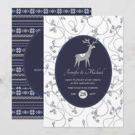 Convite Festa de Natal em Arte Popular Navy Blue Stag QUAL