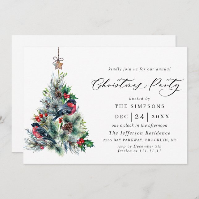 Convite Festa de Natal em Árvore de Pinheiros com Aquarela (Frente/Verso)