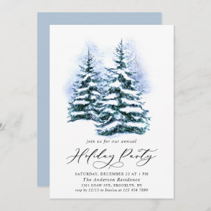 Convite Festa de Natal em Árvore de Pinheiros com Aquarela