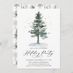 Convite Festa de Natal em Árvore de Pinheiros com Aquarela