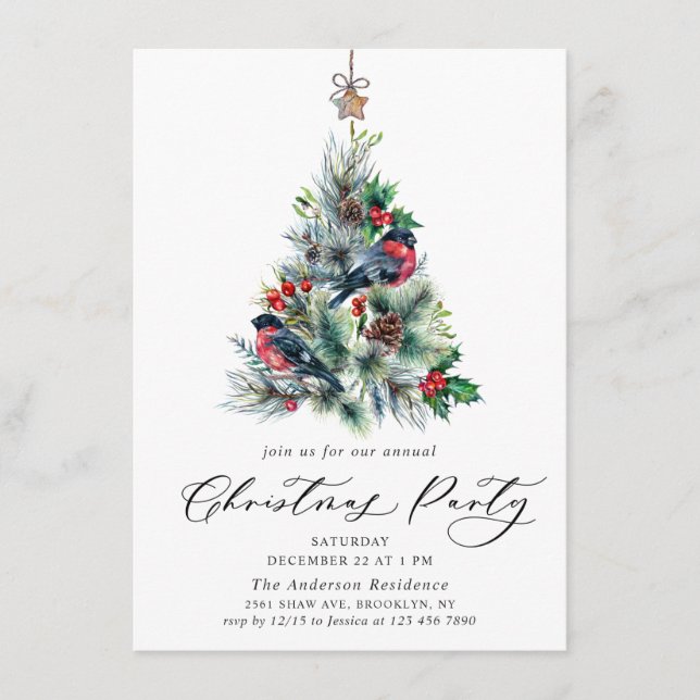 Convite Festa de Natal em Árvore de Pinheiros com Aquarela (Frente)