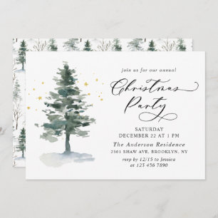 Convite Festa de Natal em Árvore de Pinheiros com Aquarela