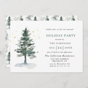 Convite Festa de Natal em Árvore de Pinheiros com Aquarela