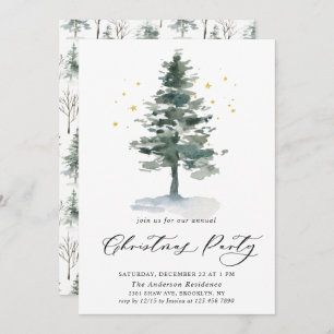Convite Festa de Natal em Árvore de Pinheiros com Aquarela