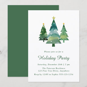 Convite Festa de Natal em Árvore Moderna em Aquarela